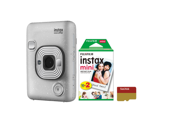 Fujifilm INSTAX mini LiPlay - biely + Color film (2x10ks) + 32GB microSDHC