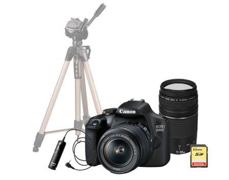 Canon EOS 2000D + 18-55mm IS II + 75-300mm III + statív + káblová spúšť RS-60E3 + 32GB SDHC