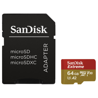 SanDisk Extreme micro SDXC 64 GB 160 MB/s A2 C10 V30 UHS-I U3 + adaptér