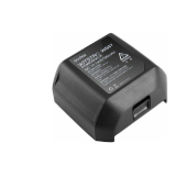 Dobíjacia batéria v čiernej farbe s technickými údajmi na hornej strane