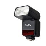 Externý blesk Godox s čiernym telom a červeným senzorom na prednej strane